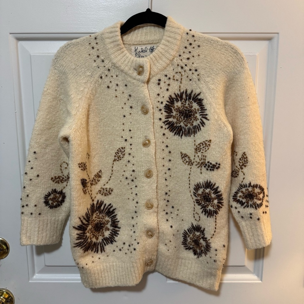 Anthropologie Field Flower Tuileries Cardigan Sweater Embellished Size Medium - Picture 2 of 12